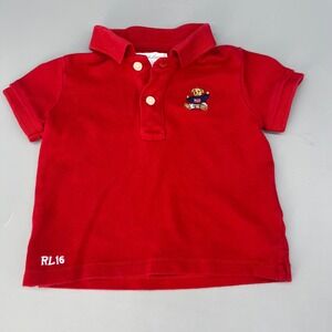 Ralph Lauren Polo Shirt 9M Red Embroidered‎ Teddy Bear & RL16 Logo 100% Cotton